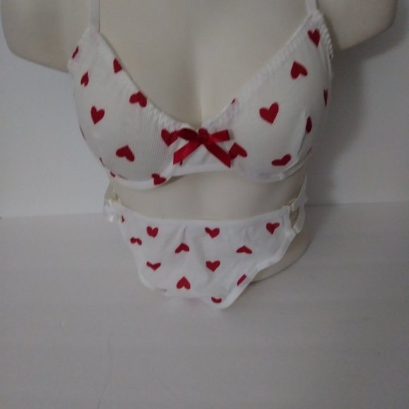 White Red Heart Print Lingerie Set XL - Picture 11 of 16